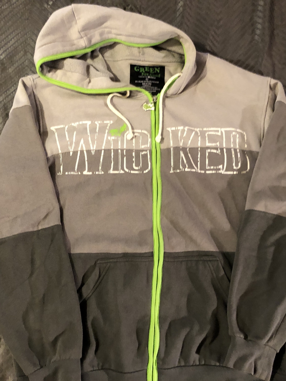 WICKED for GOOD Gray Hooded Zip Jacket with Neon Trim XL